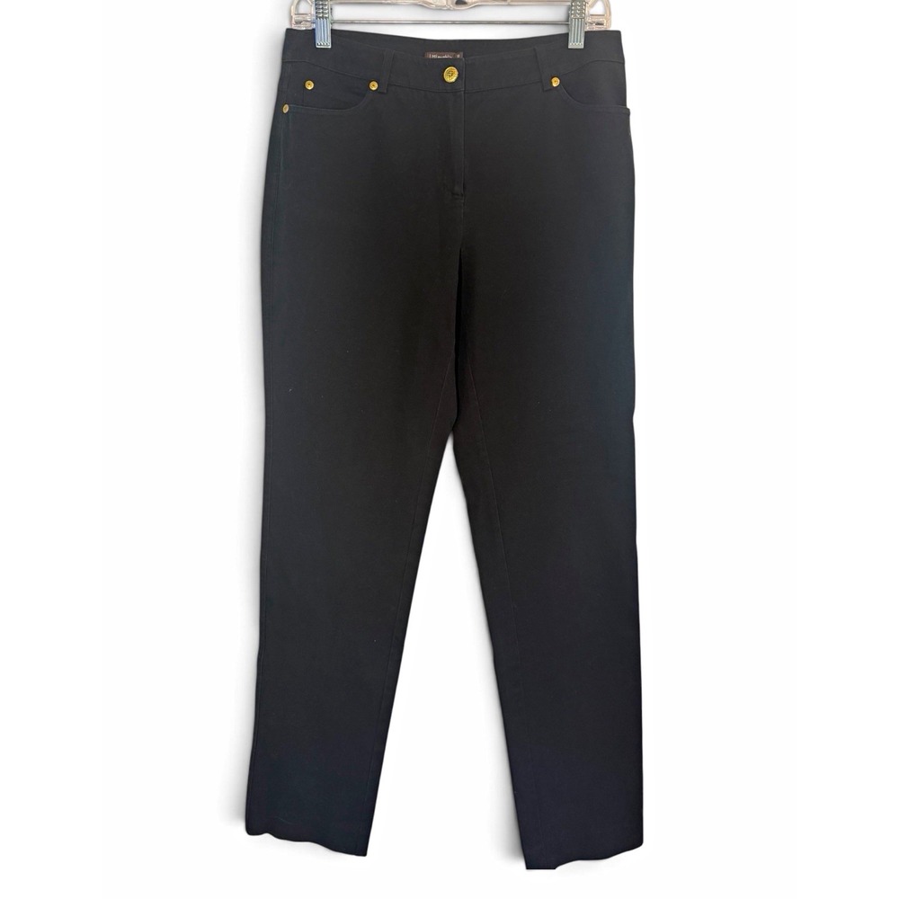 J. McLaughlin Dixie Pants Black Stretch Cotton 5 Pocket Straight Leg Preppy Gold